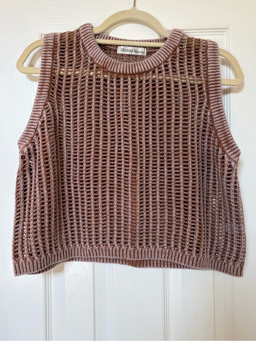 ZENANA Mocha Wide-hole Crochet Knit Sleeveless Top